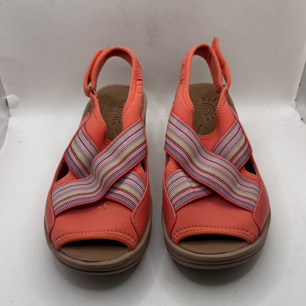 SoLite Easy Street Sandal Wedges Coral Summer Shoes Womens 9W 9 Wide - Picture 3 of 13